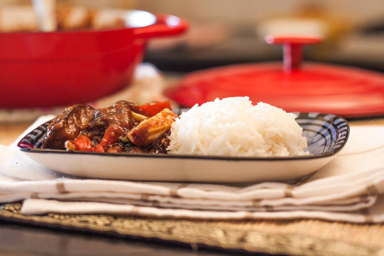 Asian Style Tofu Curry with Roasted Eggplants