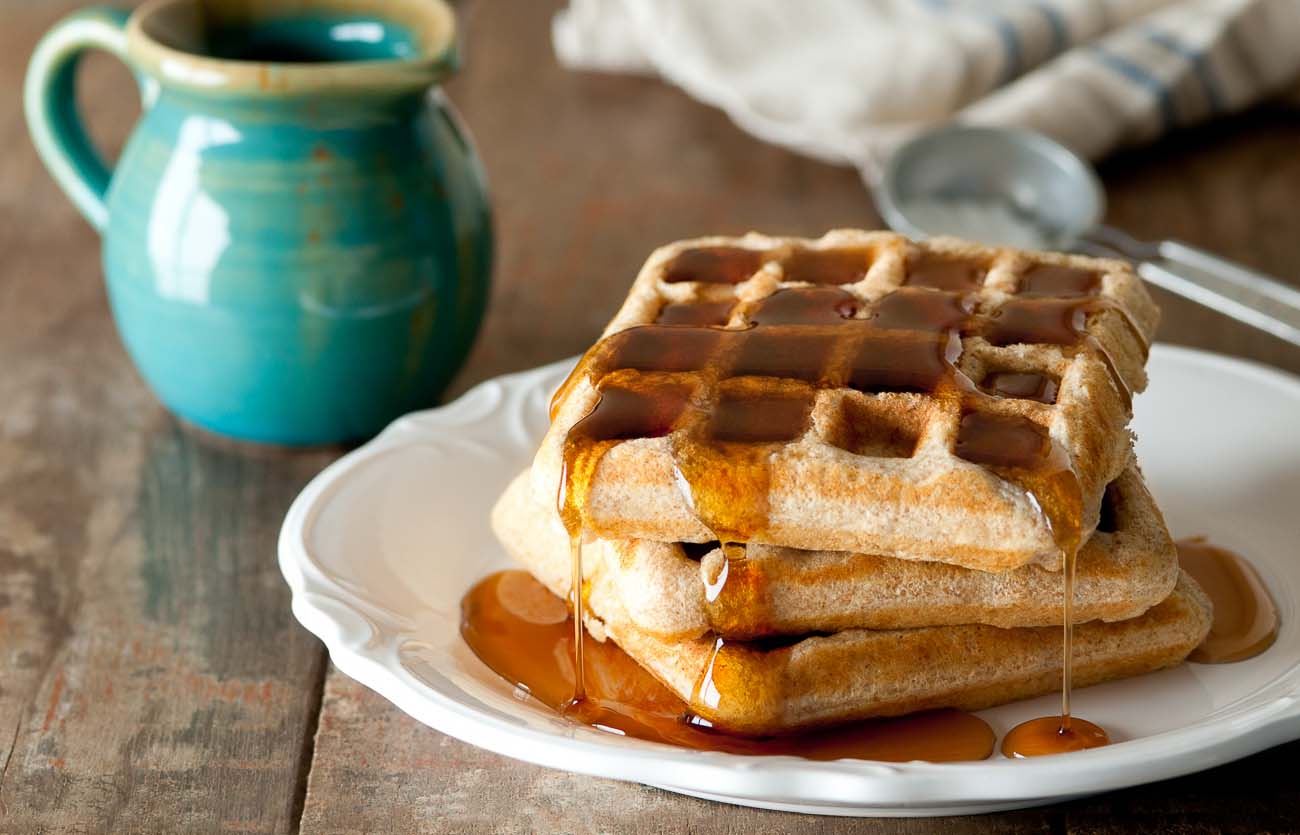 Ragi, Wheat & Oat Waffles Recipe With Maple Syrup