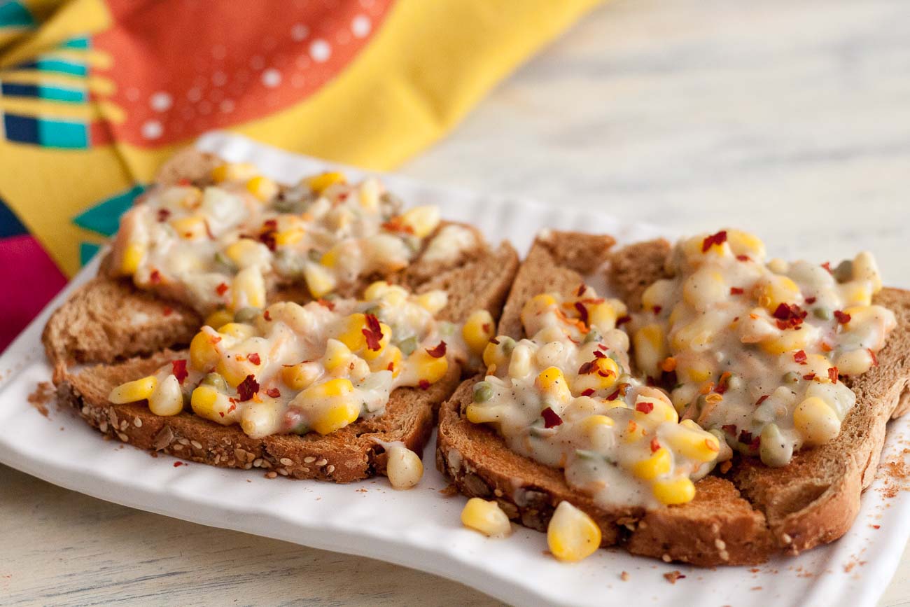 Corn Toast Recipe With Moong Sprouts & Vegetables Corn Toast Recipe With Moong Sprouts & Vegetables