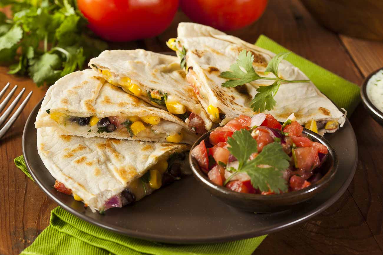 Corn & Soy Quesadillas with Spicy Mexican Salsa