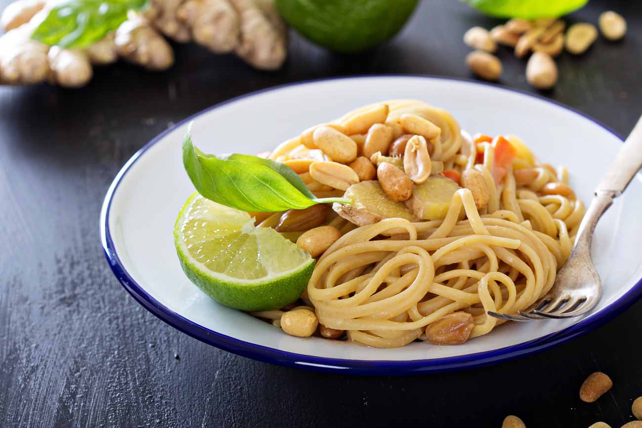 Peanut & Ginger Pasta With Vegetables & Lime Recipe 