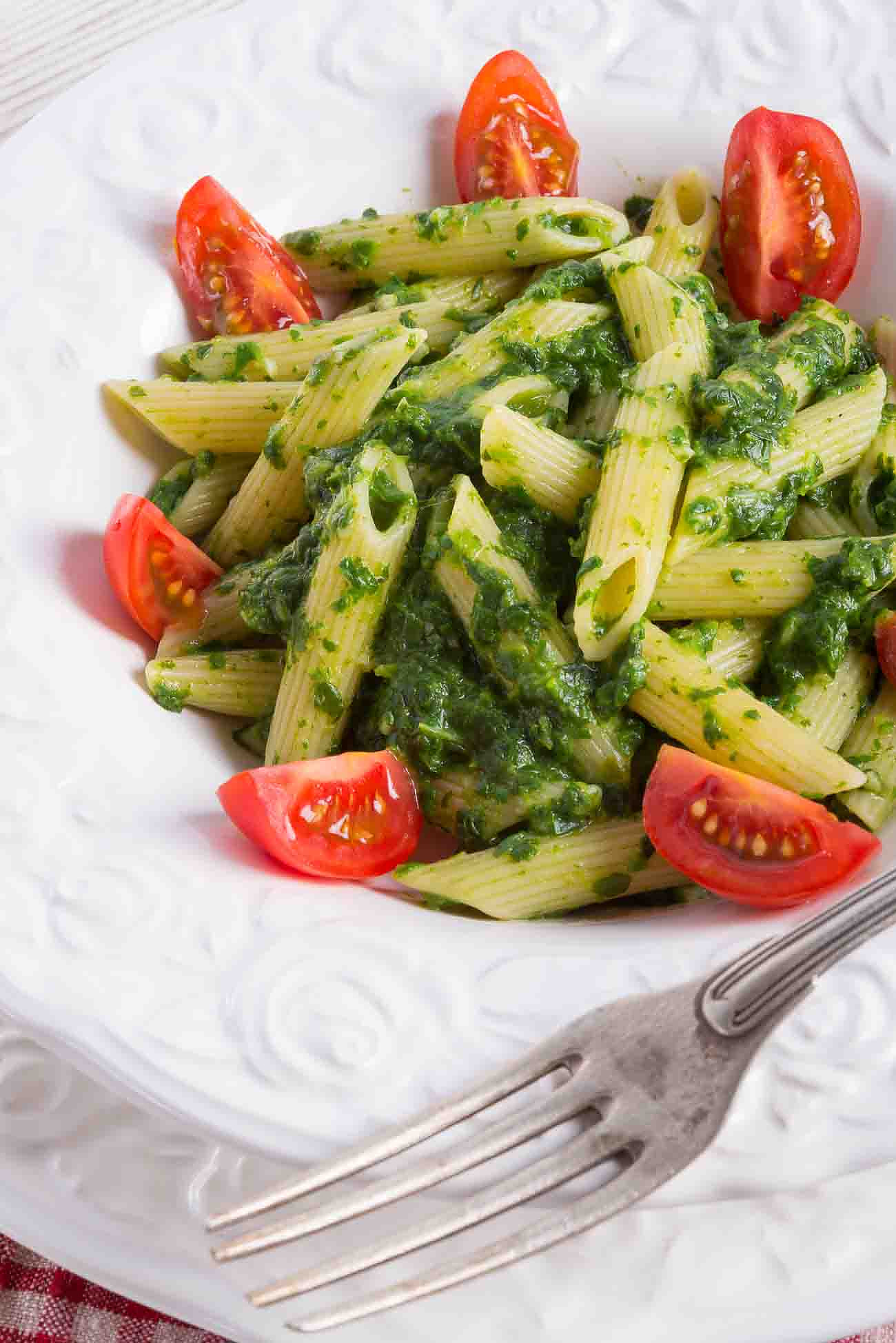 Penne Pasta Recipe in Spinach Basil Pesto Sauce by Archana's Kitchen