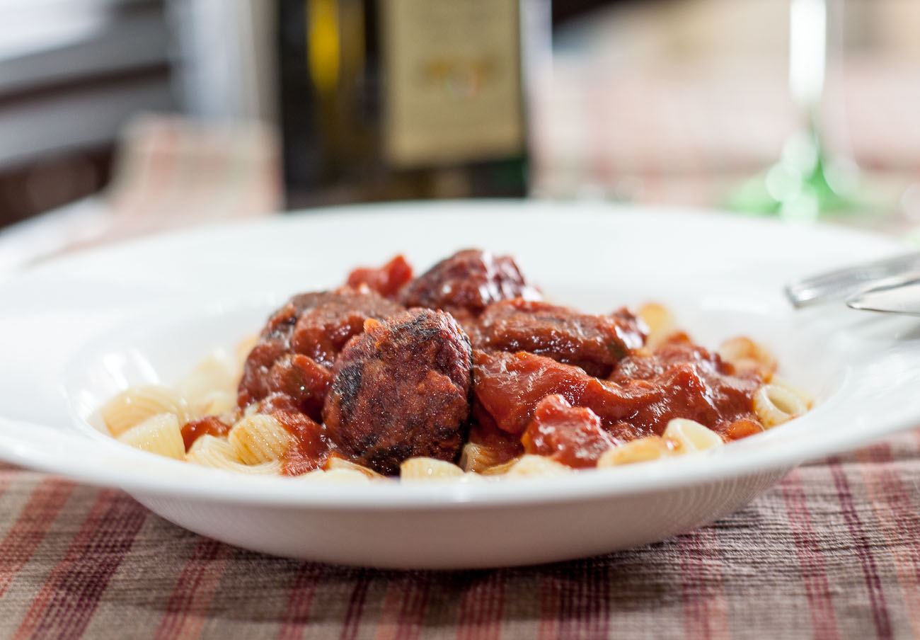 Tomato Basil Penne With Sweet Potato and Beet Balls Recipe