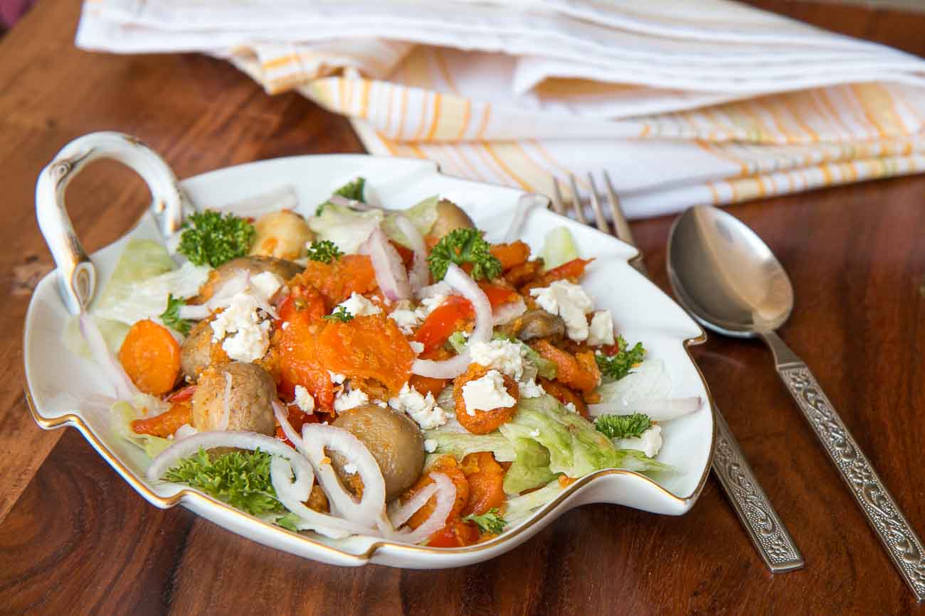 Grilled Vegetable and Oat Salad Recipe with Feta Cheese