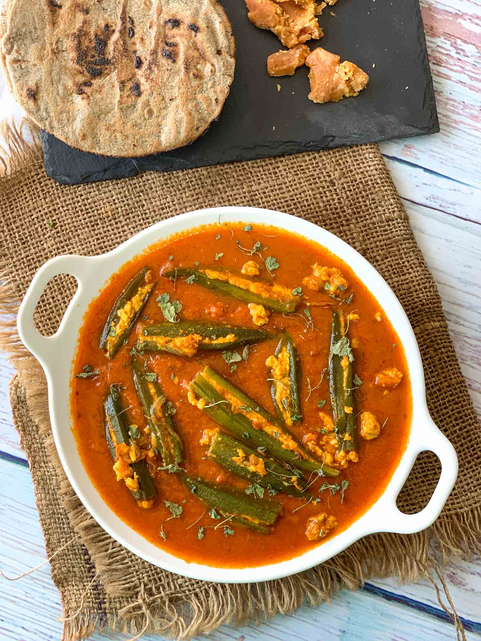 Paneer Stuffed Bhindi In Ajwain Tomato Gravy Recipe