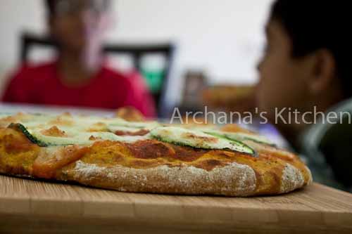 Whole Wheat Crust Pizza with Bail Sauce and Zucchini-2