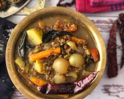 Sprouted Kollu Sambar Recipe - Horse Gram Sambar With Vegetables