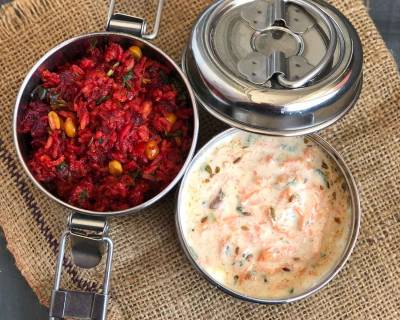 Lunch Box Recipes: Beetroot Rice And Carrot Tadka Raita