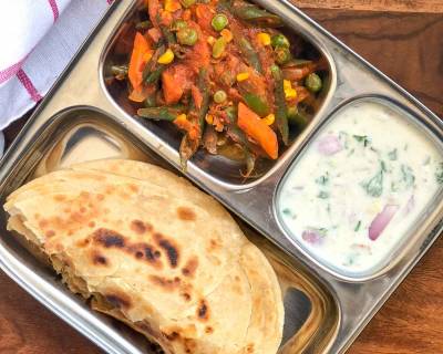 A Quick Weeknight Dinner-Vegetable Jalfrezi, Raita & Paratha