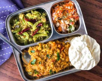 Everyday Meal Plate: Sambar Rice, Snake Gourd Thoran And Salad