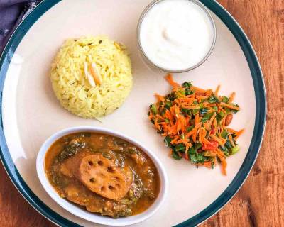 Enjoy This Simple Sindhi Meal With Tahiri, Bhey Vangan Saag, Salad And Curd
