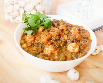 Methi Makhana Mutter Korma Recipe - Methi, Green Pea & Lotus Seeds Curry