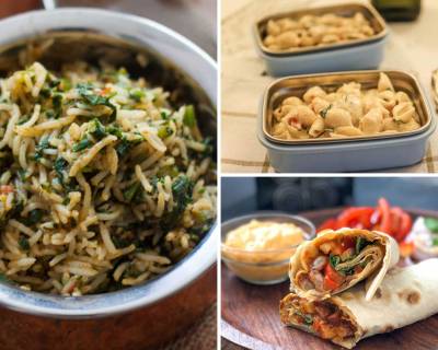 Kids Lunch Box Menu Plan-Palak Pulao,Grilled Tomato Cheese Sandwich, Rajma Wrap & More