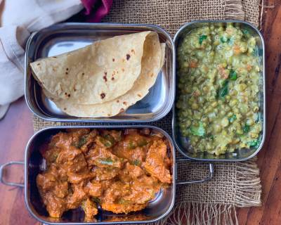 Office Lunch Box: Dhaba Style Green Moong Dal, Veg Makhanwala & Phulka