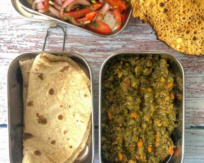 Kids Lunch Box Recipes: Sindhi Sai Bhaji, Phulka, Salad & Papad