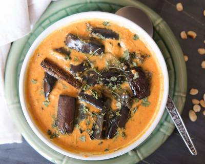 Baingan Musallam Recipe (Mughlai Style Eggplant Simmered In Rich Tomato Curry)