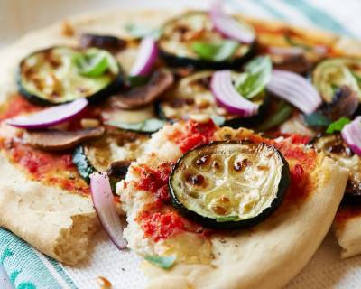 Whole Wheat Crust Pizza With Zucchini And Basil Sauce