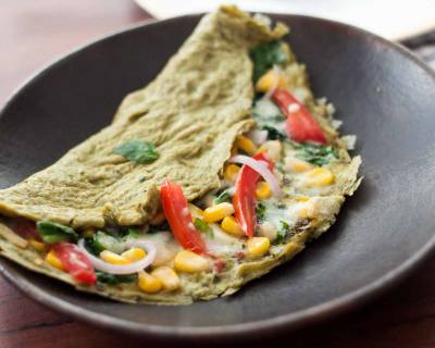 High Protein Spinach Basil & Cheese Omelette Recipe