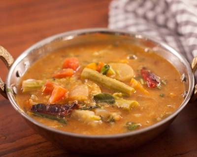 Mixed Vegetable Sambar Recipe - Tangy Lentil Curry With Vegetables