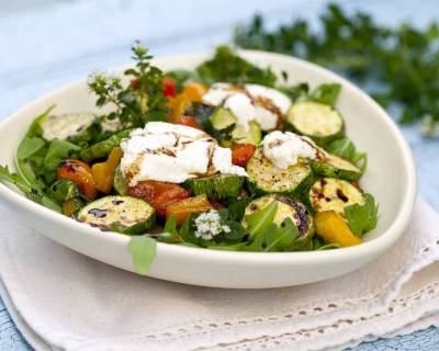 Roasted Mushroom Zucchini Salad Recipe with Goat Cheese