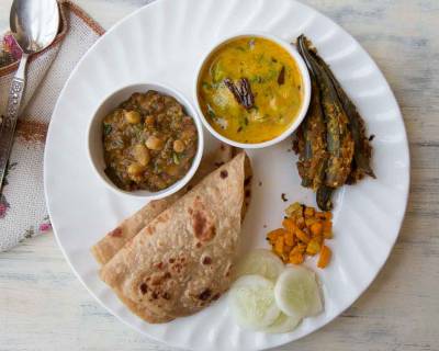 Every Day Meal Plate: Masoor Mong Dal,Dahi Turai, Bharva Bhindi & Tawa Paratha