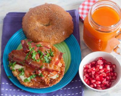 Breakfast Meal Plate : French Toast BLT Sandwich, Carrot Juice & Fruits