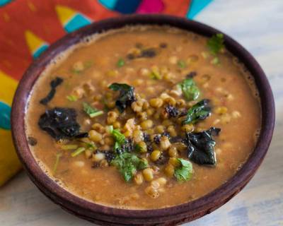 Konkani Style Mooga Ghushi Recipe-Sprouted Whole Green Gram In Tangy Coconut Gravy