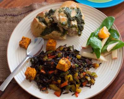 Dinner Meal Plate : Exotic Wild Rice, Spinach Salad and a Soup