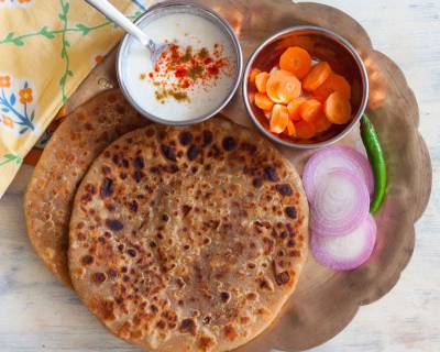 Breakfast Meal Plate: Diabetic Friendly Stuffed Rajma and Horse gram Paratha,Curd & Coffee 