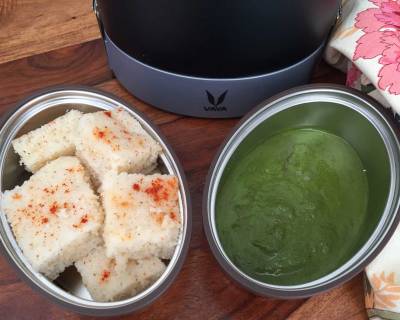 Kids Lunch With Vaya :Instant Rava Dhokla, Dhaniya Pudina Chutney.