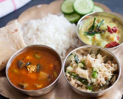 Everyday Meal Plate :Udupi Sambar, Muttaikose Poriyal, Carrot & Chow Chow Kootu