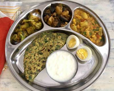 Portion Control Meal Plate: Lauki Chana Dal, Aloo Baingan Subzi, Broccoli Stir Fry & More