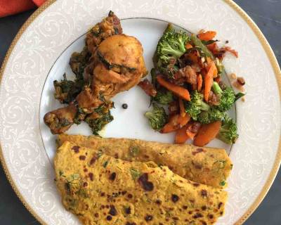 Everyday Meal Plate: Methi Murgh, Broccoli, Carrot & Capsicum Subzi & Methi Missi Roti