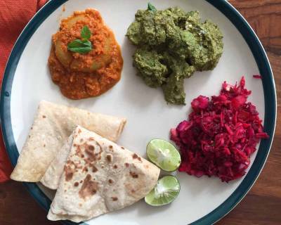Everyday Meal Plate: Bharwa Tinda, Hariyali Chicken Masala, Beetroot Salad & Tawa Paratha
