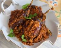 Spicy Coconut Peanut Stuffed Baby Brinjal Recipe