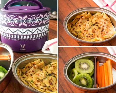 Kids School Lunch with Vaya : Aloo Paratha, Carrot and Kiwi