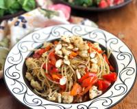 Aglio E Olio Pasta Recipe with Roasted Cauliflower, Peppers & Cashew Nuts