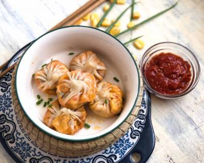 Sweet Corn Spring Onion Momo Recipe - Sweet Corn Dumplings