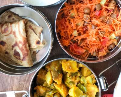 Lunch Box Recipes: Aloo Simla Mirch Sabzi, Kala Chana Salad & Tawa Paratha 