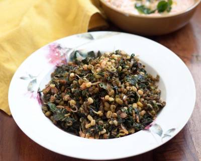 Lal Mathachi Bhaji Recipe - Amaranth Leaves Moong Sprouts Sabzi