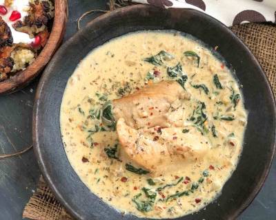 Roasted Chicken Curry Recipe In Spinach Parmesan Sauce