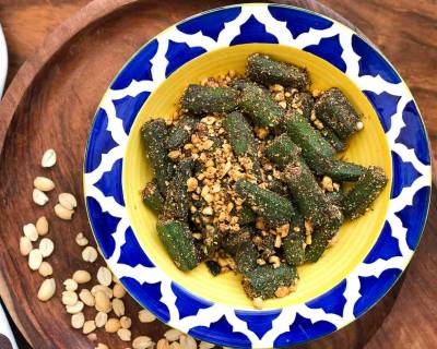 Malvani Kurkuri Bhindi Recipe - Moongphali Bhindi Sabzi