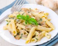 Penne Pasta Recipe In Alfredo Sauce With Roasted Mushrooms