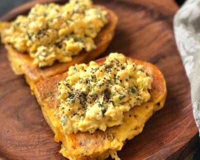 Savory French Toast With Cheesy Garlic Scrambled Eggs