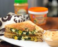 Cheesy Garlic Spinach Corn Paneer Sandwich Recipe