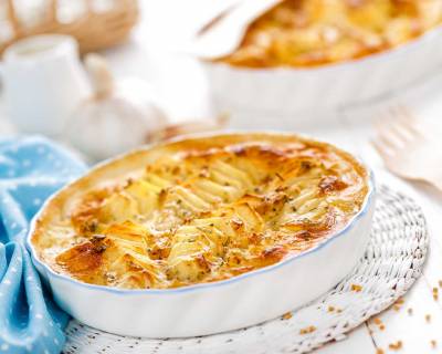 Cheesy Baked Potato Gratin With Sweet Corn