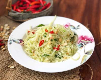 Thai Raw Papaya Salad Recipe With Lemon Peanut & Honey Dressing