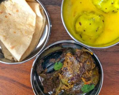 Lunch Box : Dum ke Baingan, Punjabi Kadhi Pakora, Phulka