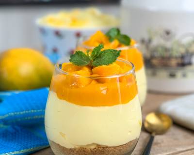 No Bake Eggless Mango Cheesecake Recipe