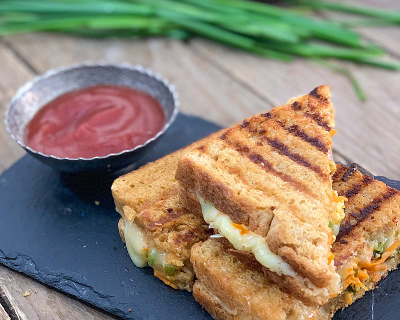 Grilled Hummus Paneer Bhurji Sandwich Recipe